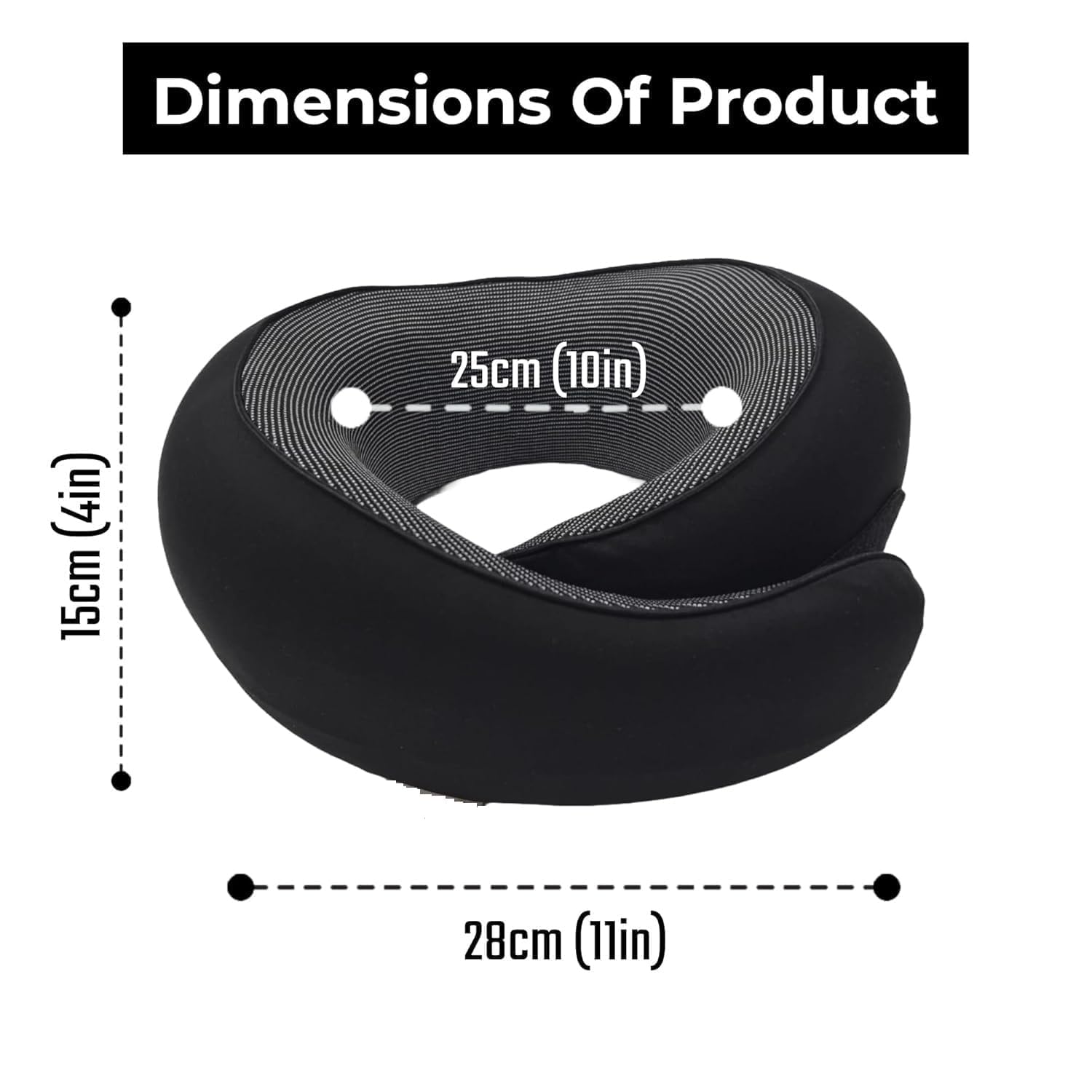 CloudBliss Travel Neck Pillow – Memory Foam Ergonomic Neck Support Pillow for Travel, Adjustable Strap, Washable Cover, Comfortable for Flights, Car, and Long Journeys (Black)