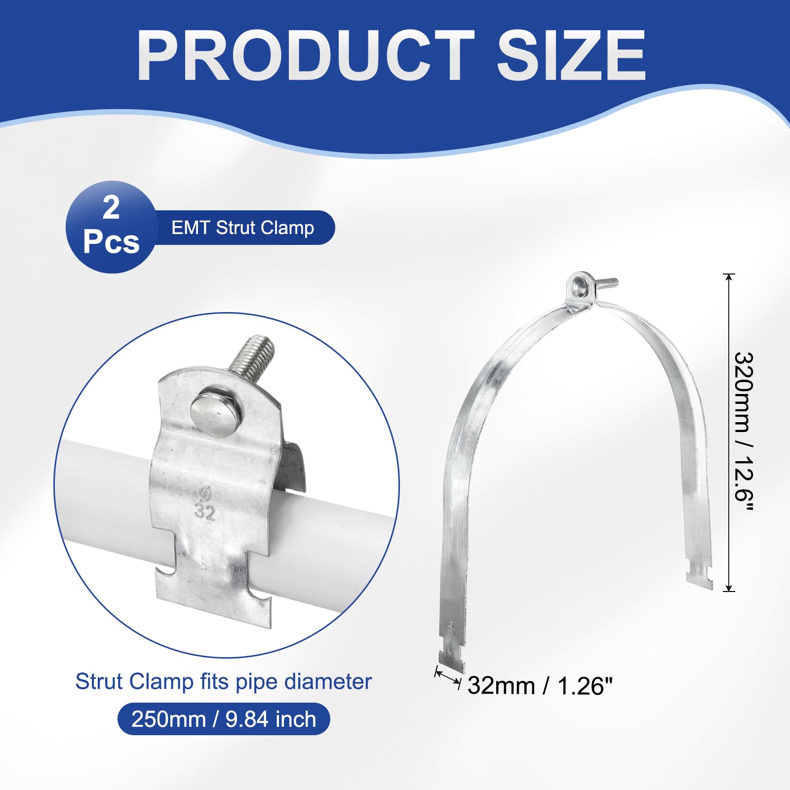 QUARKZMAN 2 Pezzi EMT Morsetto A Traversa 9-5/6" Universale Acciaio Al Carbonio Zincato Accessorio Canale Traversa Morsetto Conduit Con Bullone E Dado Per Tubo EMT Conduit Rigido, Argento
