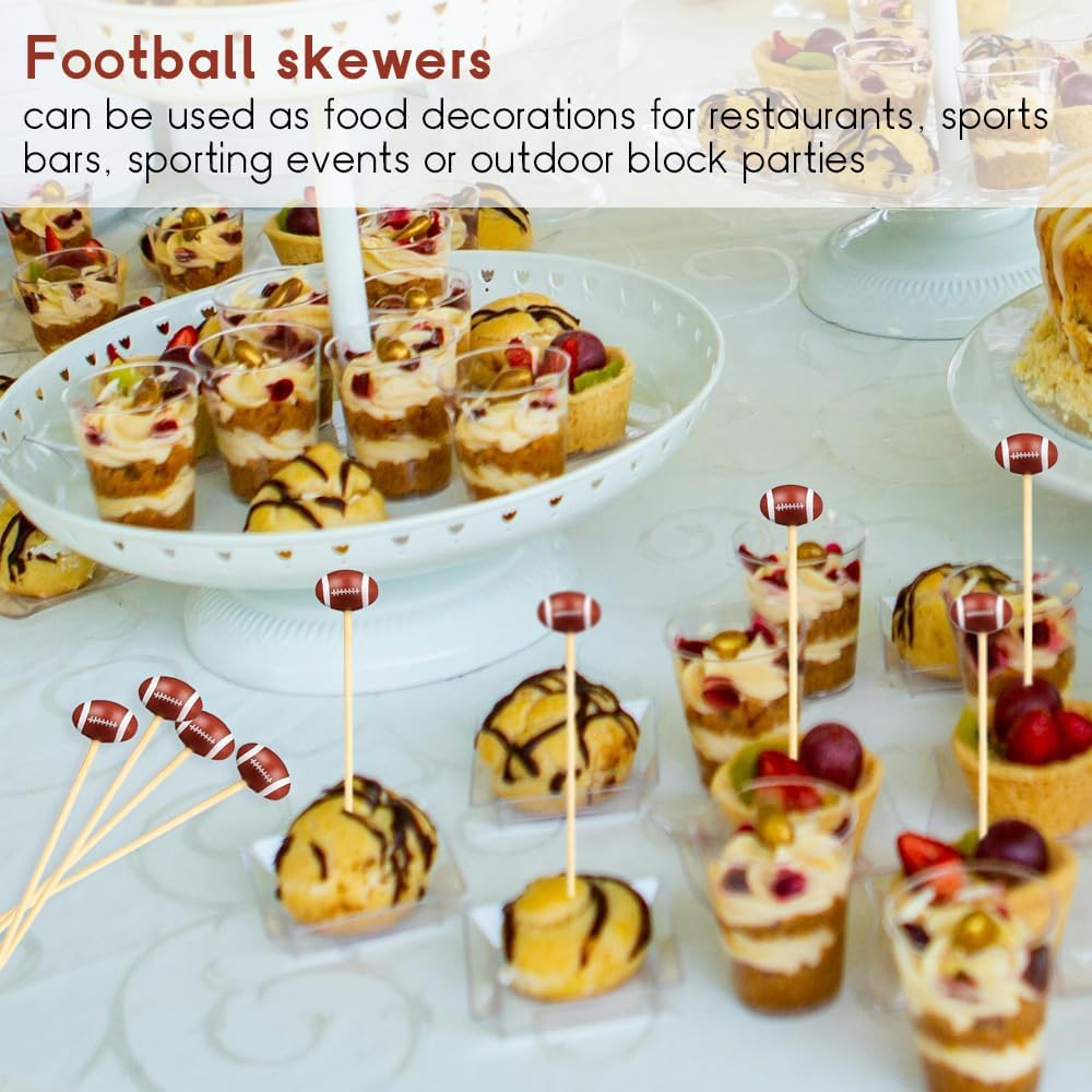 100 PCS Football Toothpicks 4.72 Inch Natural-Bamboo Rugby Cocktail Picks for Appetizers, Ball Cakes Dessert, Fruit, Sports Themed Birthday Football Party Decoration