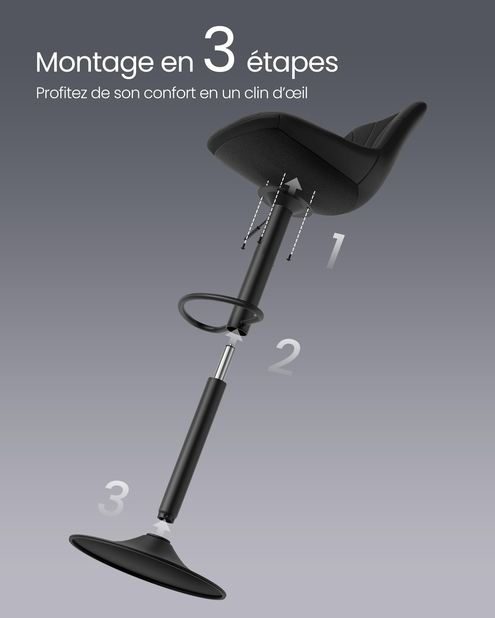 VASAGLE Tabourets de Bar, avec Dossier, Chaises de Bar Hauteur Réglable, Rotation à 360°, Repose-Pied en Métal, pour Salle à Manger, Cuisine, PU, Lot de 2, Noir d'encre LJB181BH01