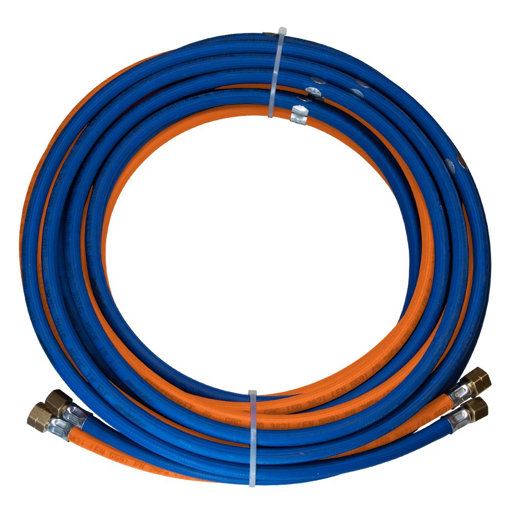 Autogenschlauch (dünn) 11/11 Propan/Sauerstoff, mit 1 Schlauchschelle je lfm., Länge 5 Meter (andere Längen auswählbar)