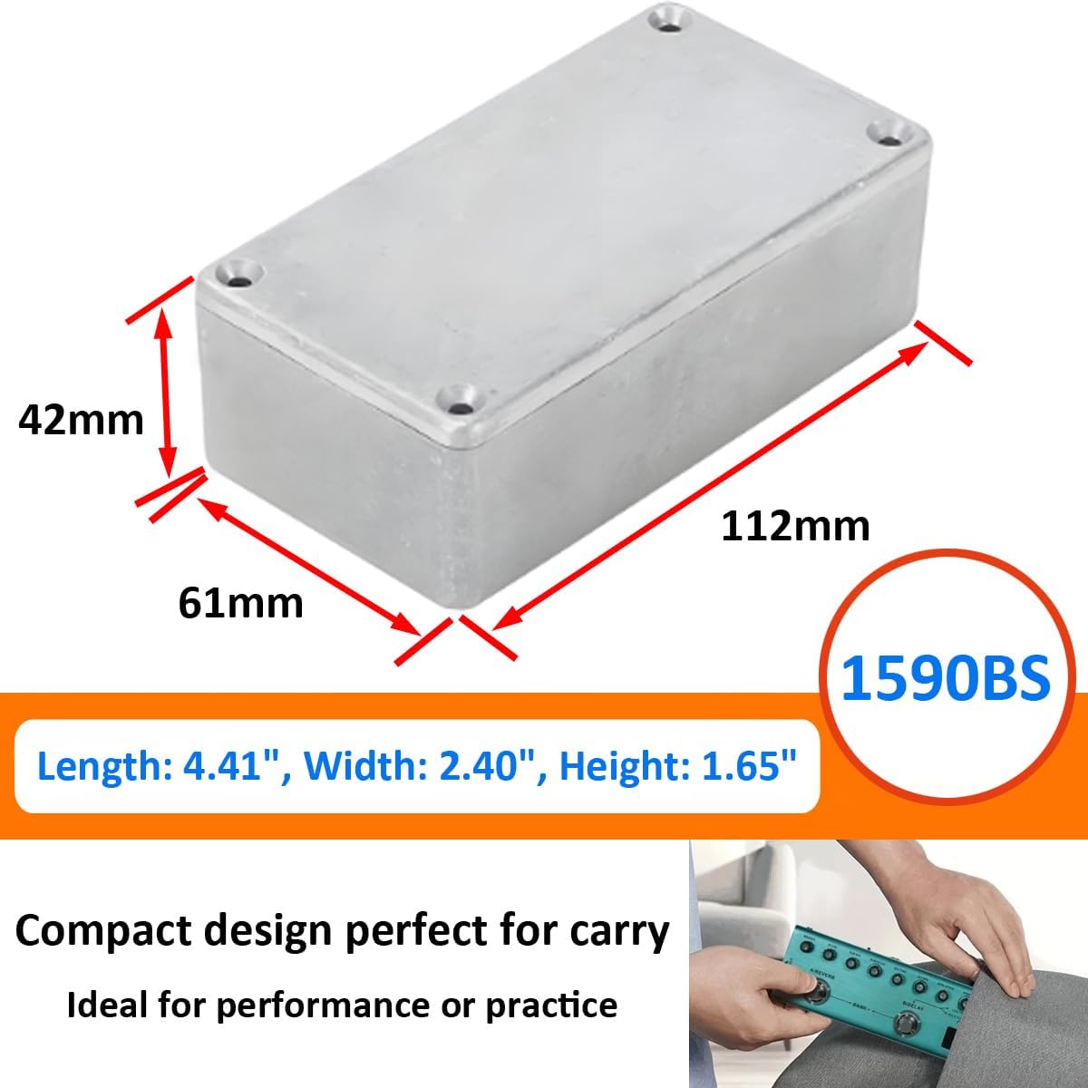 2Pcs 1590BS Guitar Effect Pedal Case Diecast Metal Aluminum Stomp Box Case Enclosure Electronics Project Box Enclosure with Screws 112mmx61mmx42mm 4.41" x 2.4" x 1.65"