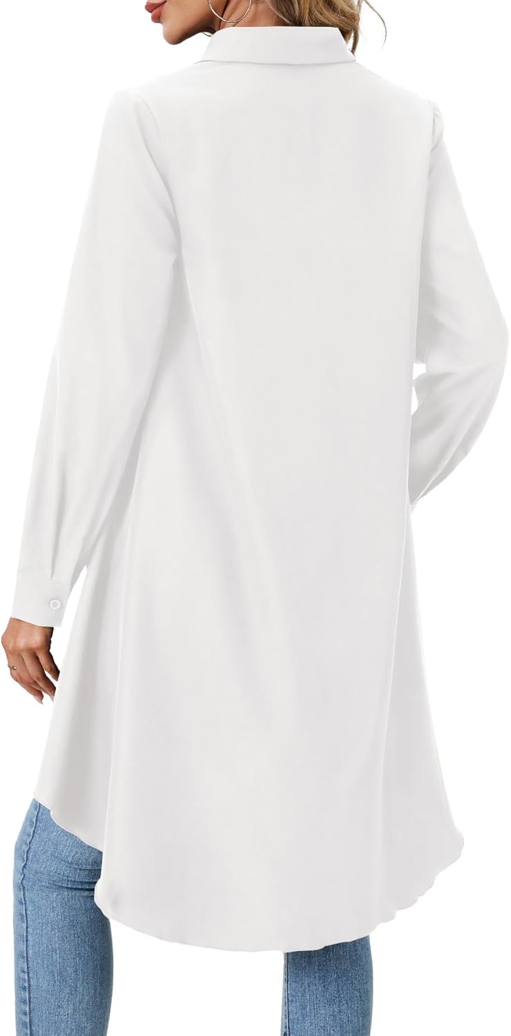 OPOIPIN Women's Button Down Asymmetrical Hem Collar V Neck Long Sleeve Blouse Top - Image 5