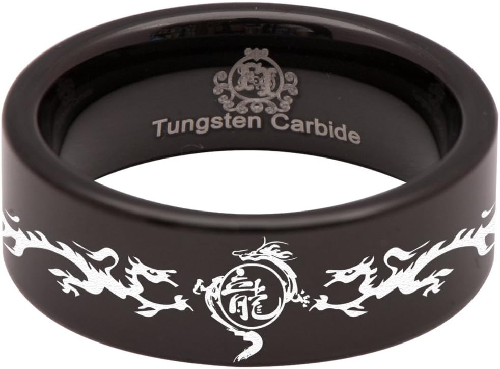 Friends of IronyFriends of Irony Tungsten Carbide Chinese Dragon Ring Wedding Band Anniversary Ring for Men and Women 8mm