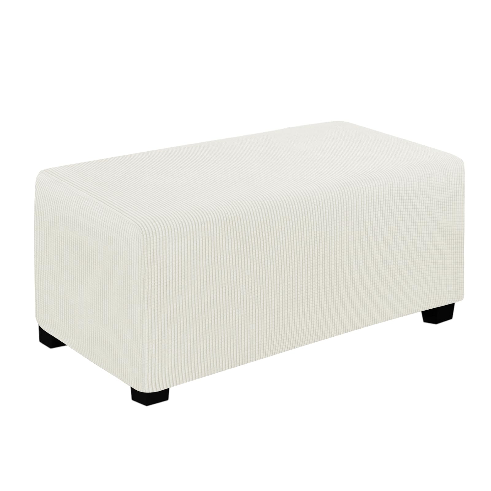 Easy-Going Stretch Ottoman Cover Folding Storage Stool Furniture Protector Soft Rectangle Slipcover with Elastic Bottom (Ottoman Large,Cream)