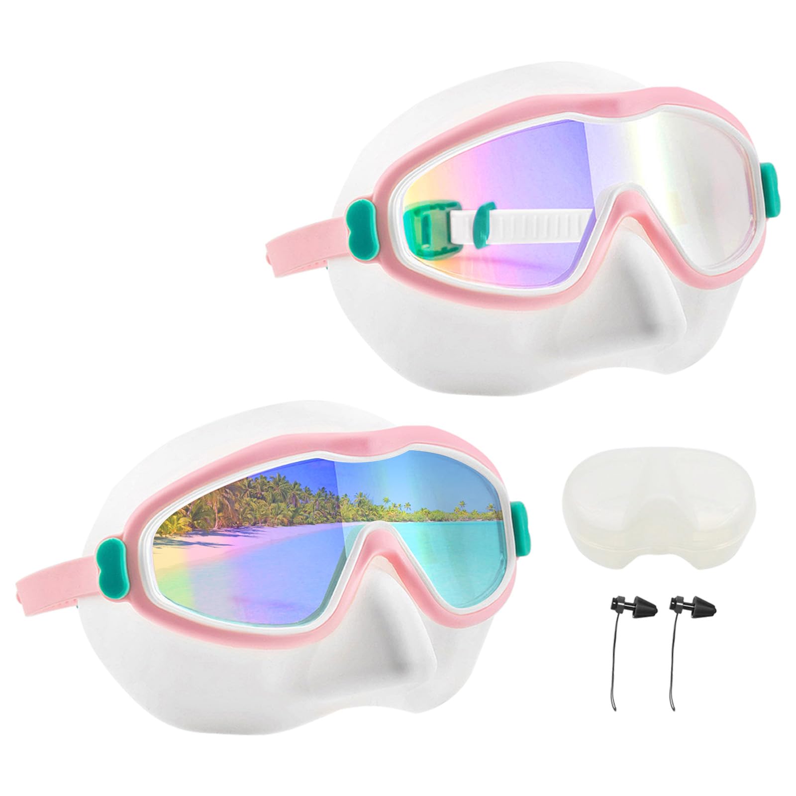 Upgrade Swim Goggles Adult with Nose Cover, Anti-fog Clear Diving Wide View No Blurring for Men Women Youth (pink)