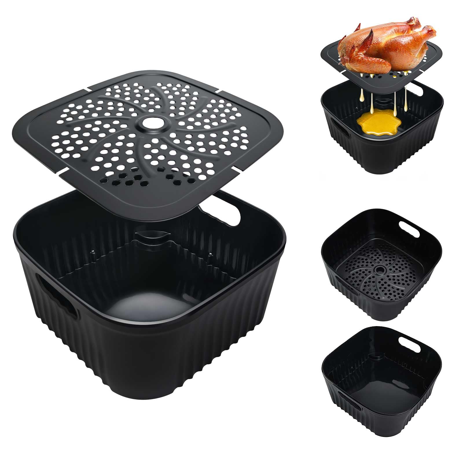 21CM Accesorios Freidora de Aire para COSORI 4,7L 5,5L, Cecotec 6L 5,5L, Philips 6,2L, Reutilizable Molde Silicona Freidora de Aire con separadores, Moldes Silicona Air Fryer Sin BPA