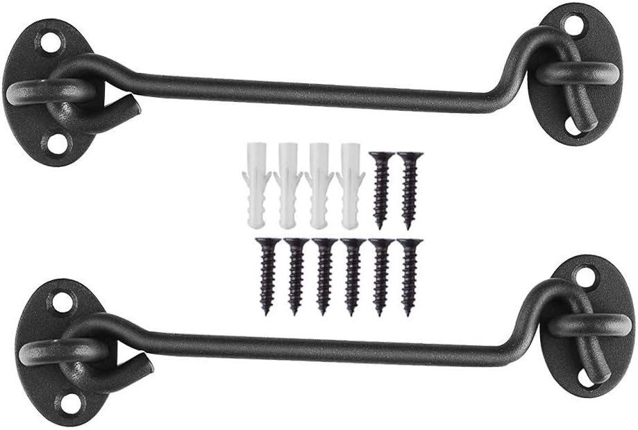 Audor 2-Pack Cabin Hook Stainless Steel Eye Latch Lock Shed Gate Door Swivel Shed Catch Silent Holder Window Brace Black (6")