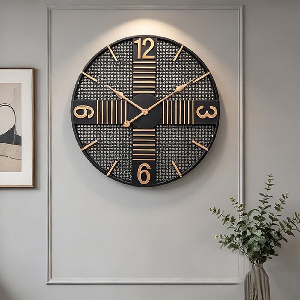 Zegar ścienny duży okrągły przemysłowy siatka metal cichy kwarc antyczne złoto cyfry 3D puste kute żelazo vintage wystrój zegar na loft bar biuro hotel salon parapetówka prezent