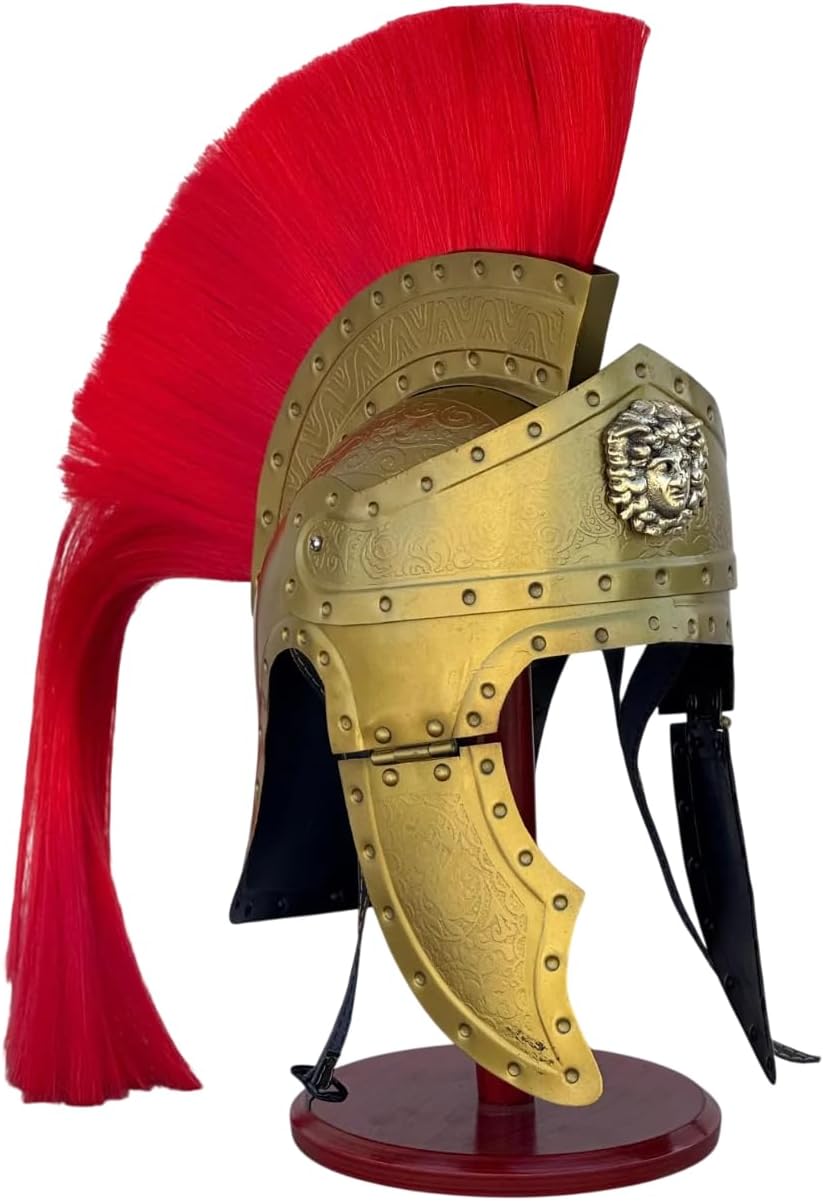 ARTIZANSTORE Engraved Roman Centurion Helmet with Stand & Red Plume – Display Piece | Halloween Costume
