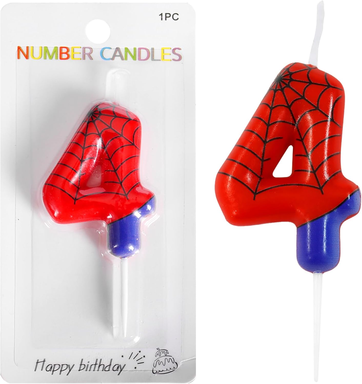 Ceya Number 4 Spider Birthday Candles,3.74 Inch Cartoon Number Candles