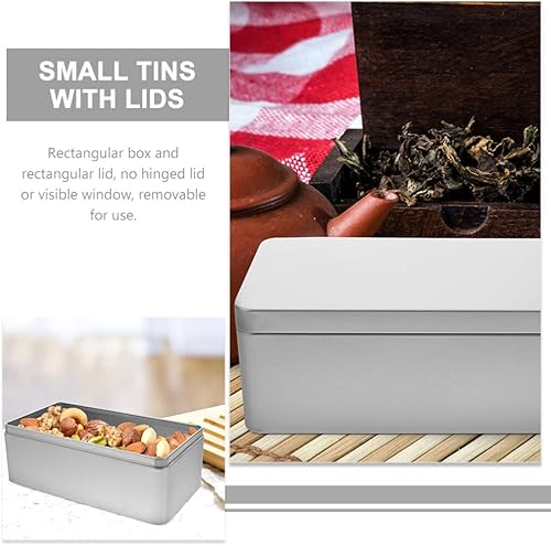 Miniatura 8 de Caja de lata de metal,Tapa con bisagras de metal,Contenedores de almacenamiento de hojalata vacíos rectangulares con tapas,Plata