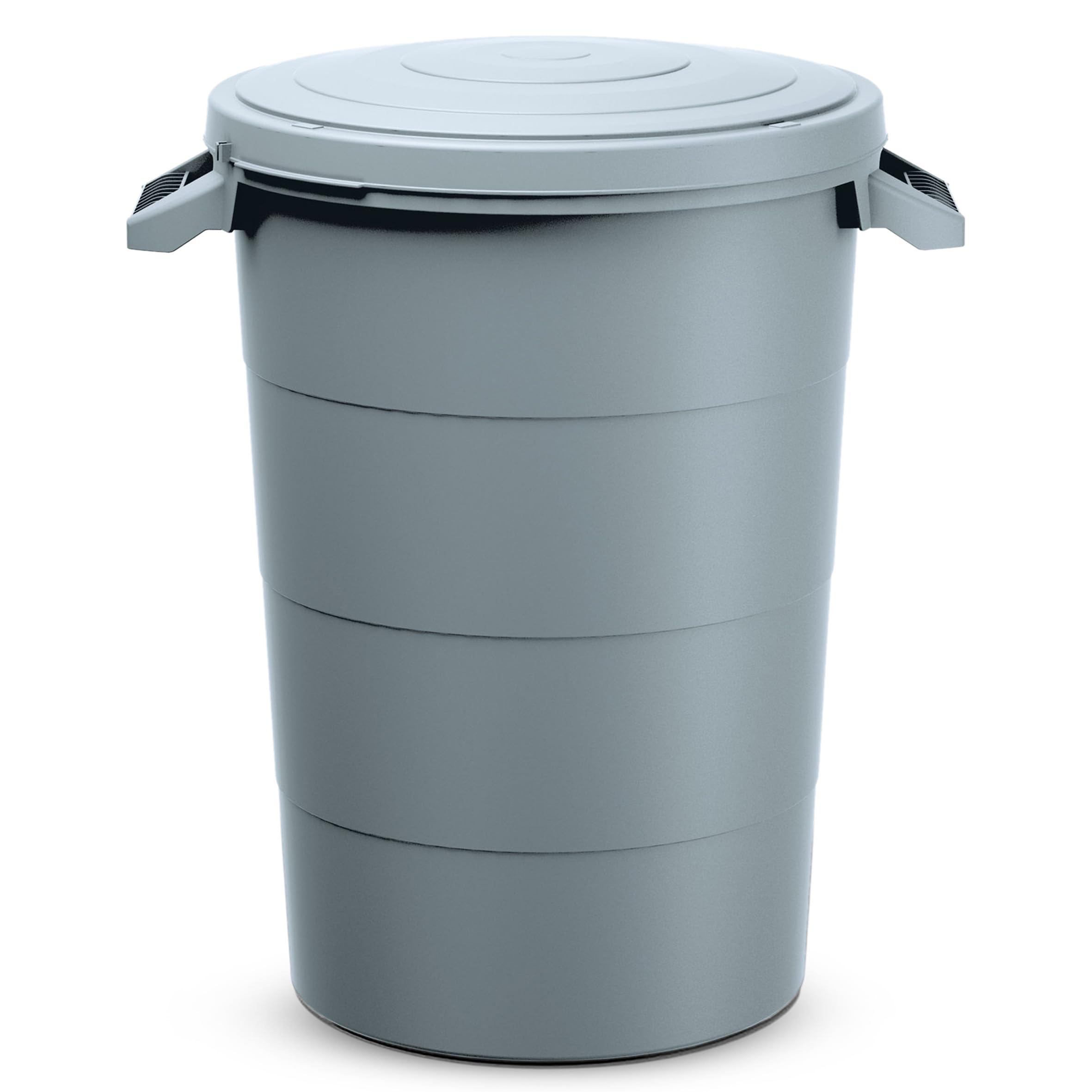 Serbatoio per acqua piovana 80 litri con coperchio - grigio - Universale in plastica con manici - Barile per la pioggia, serbatoio per giardino, secchio per rifiuti