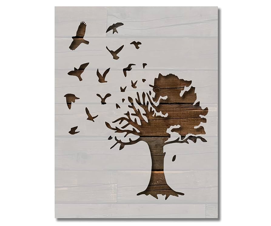 amazon-com-birds-flying-out-large-country-tree-stencil-template-reusable-for-painting-on-walls-wood-arts-and-crafts-3-8-5-x-11-inches-tools-home-improvement
