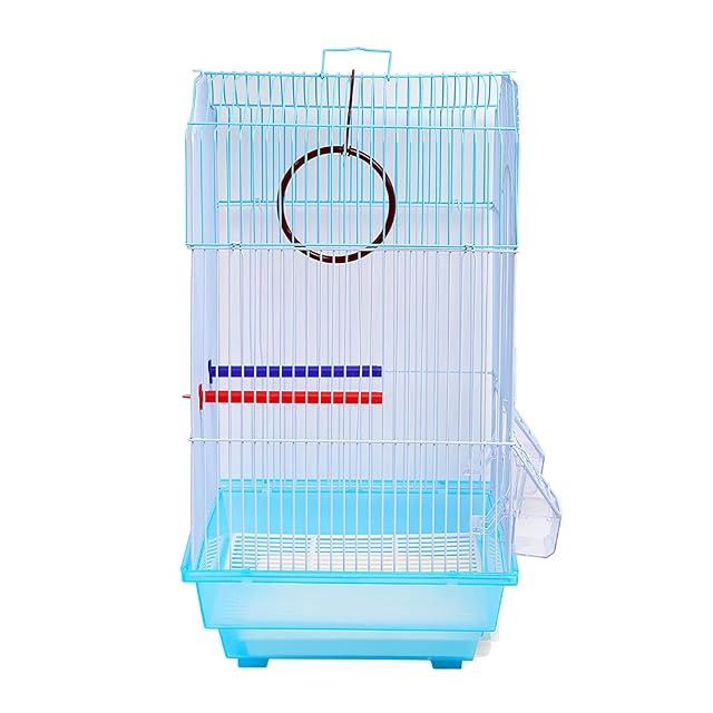 Foto 3 de 7 de DZL Jaula para pajaros con comederos,Palos y Columpios(34.5X28X49.5CM) (Azul)