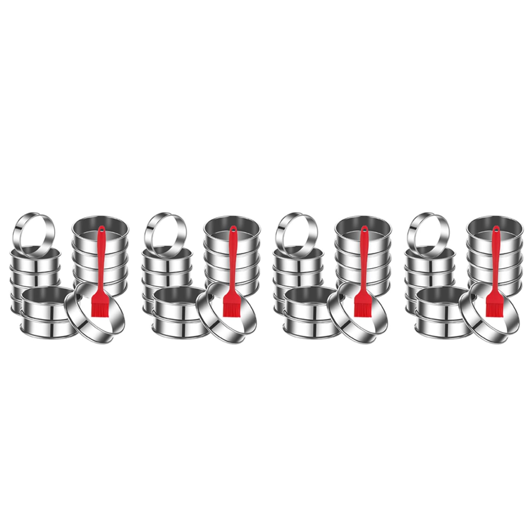 Hndhbfgrt 48Pack English Muffin Rings 3.15 Inch Crumpet Rings Stainless Steel Double Rolled Tart Rings, Cooking Pastry Ring Molds