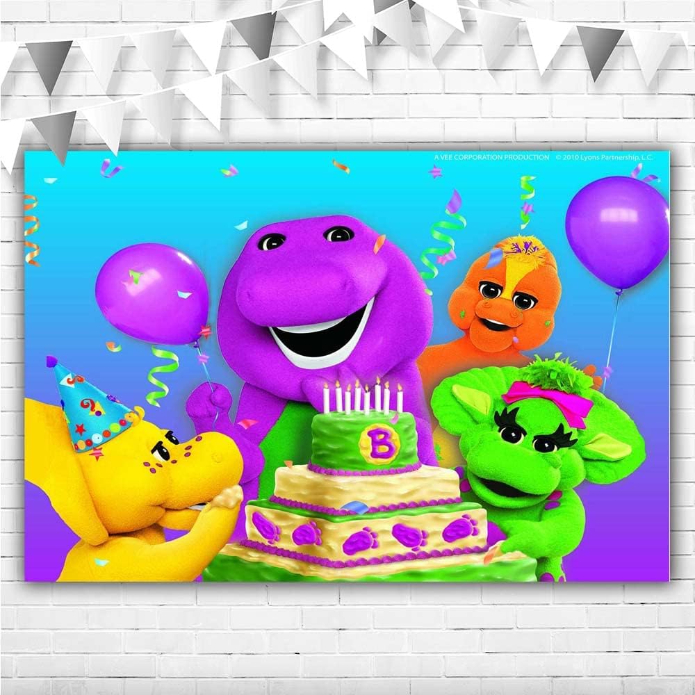 DaHanDinosaur Barney Party Supplies 5x3 Vinyl Dinosaur Barney Backdrop for Kids Birthday Party Decorations Cake Table Room Wall Decor Banner Photography Background Video Drapes