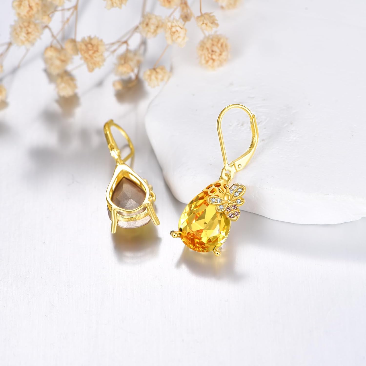 Bee Earrings 925 Sterling Silver Crystal Drop Dangle Bumble Bee Jewelry Gift for Women - Image 2