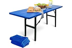 LINPRO Rectangle Fitted Plastic Tablecloths for Camping Folding Tables