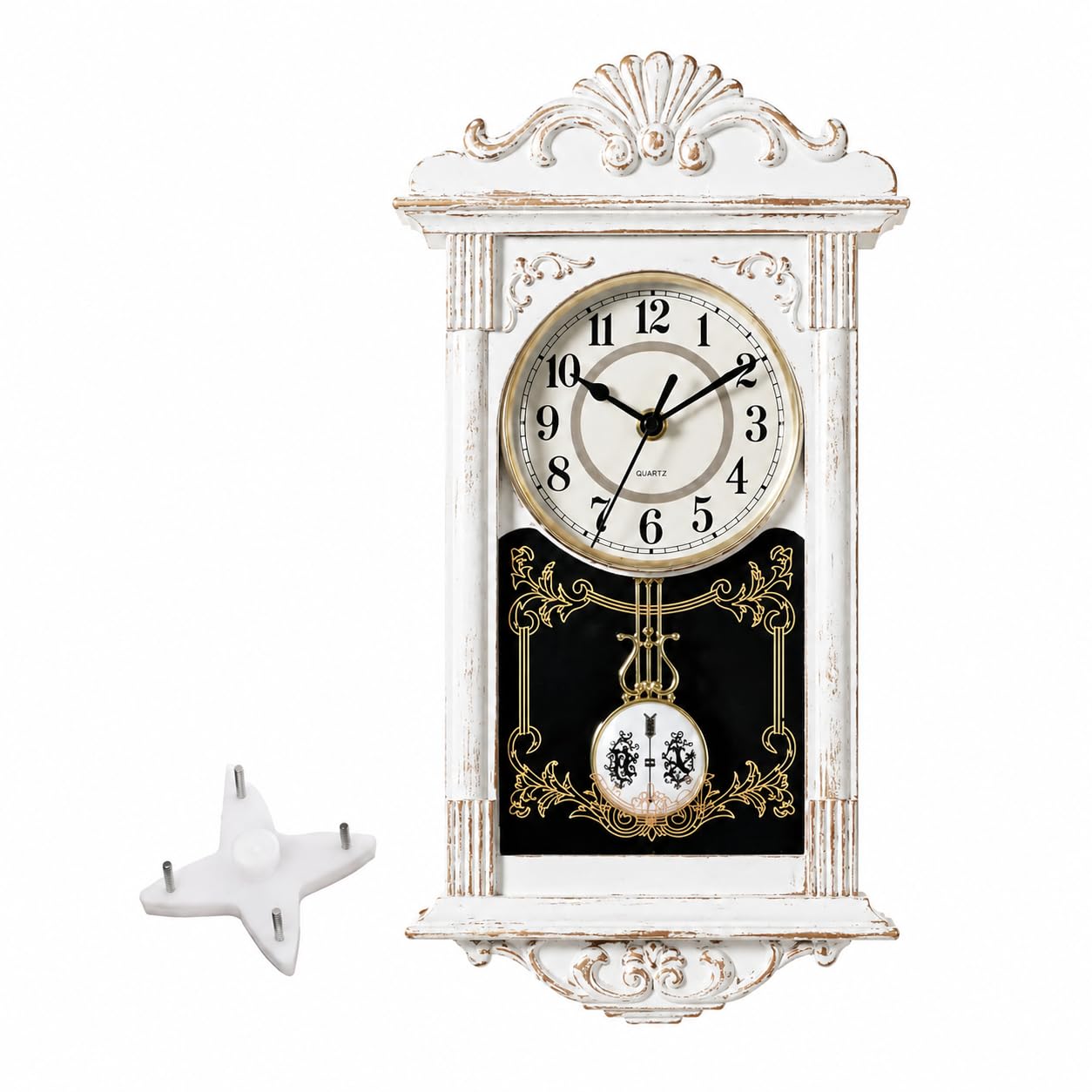 Pendule murale vintage bois Quickway Imports blanche pour grand salon