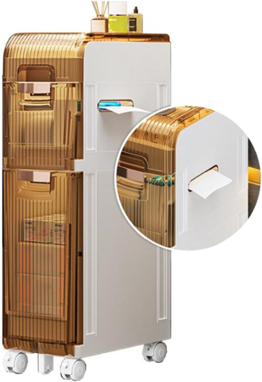 Slim Bathroom Storage Cabinet on Wheels, Narrow Rolling Cart Organizer with 2/3/4 Drawers, Ideal for Small Spaces, Compact Toilet Paper & Essentials Storage Solution.