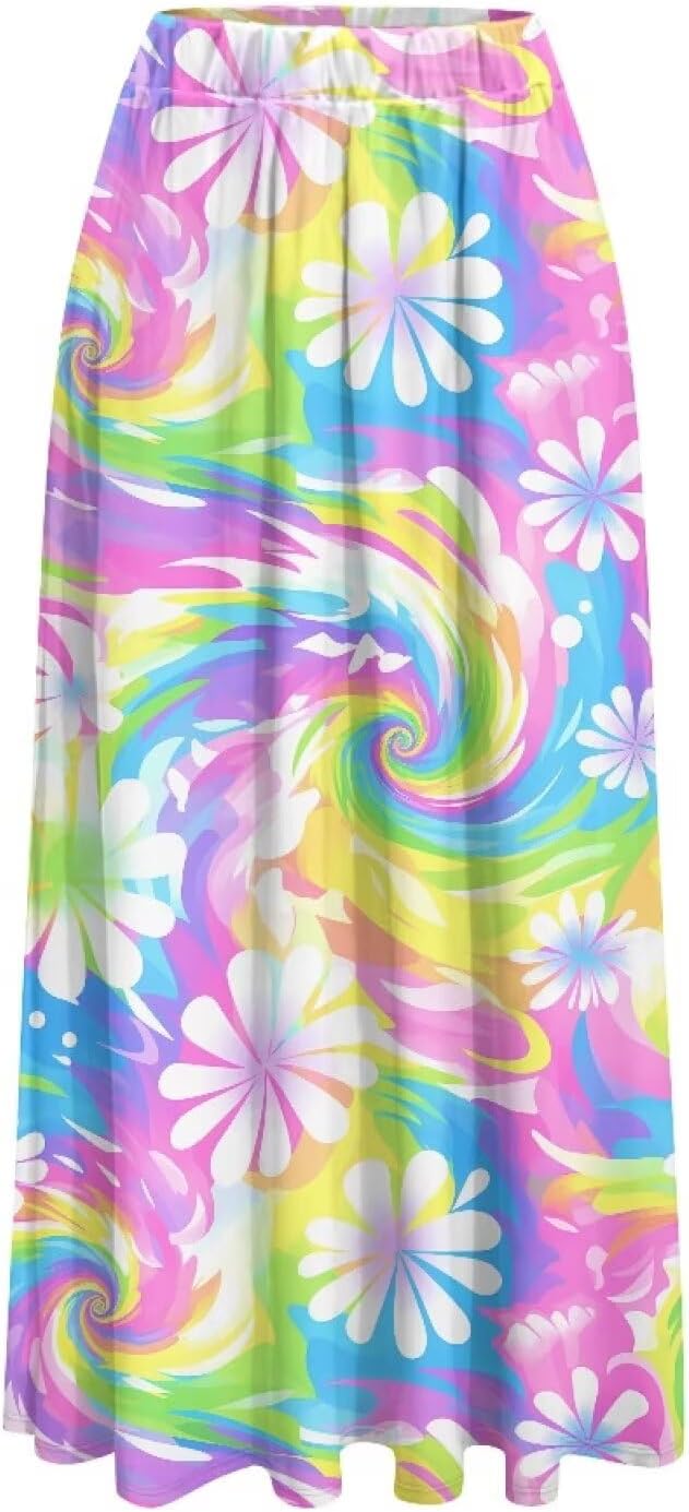 POLERO Hippie Floral Womens Maxi Skirt with Pockets Summer Casual Boho Skirts