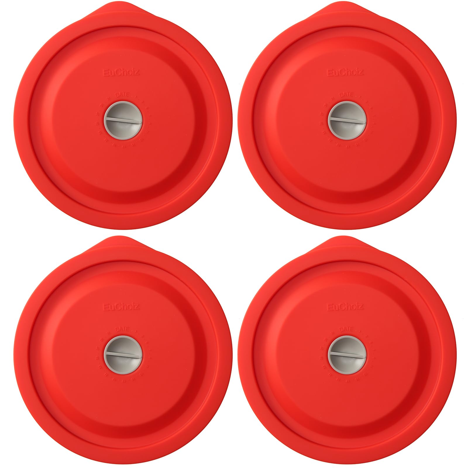 Replacement Lids for Pyrex 7201-PC 4 Cup, Silicone Round Storage Cover Lid for Anchor Hocking Glass Bowl 4 Pack with Date Mark Red