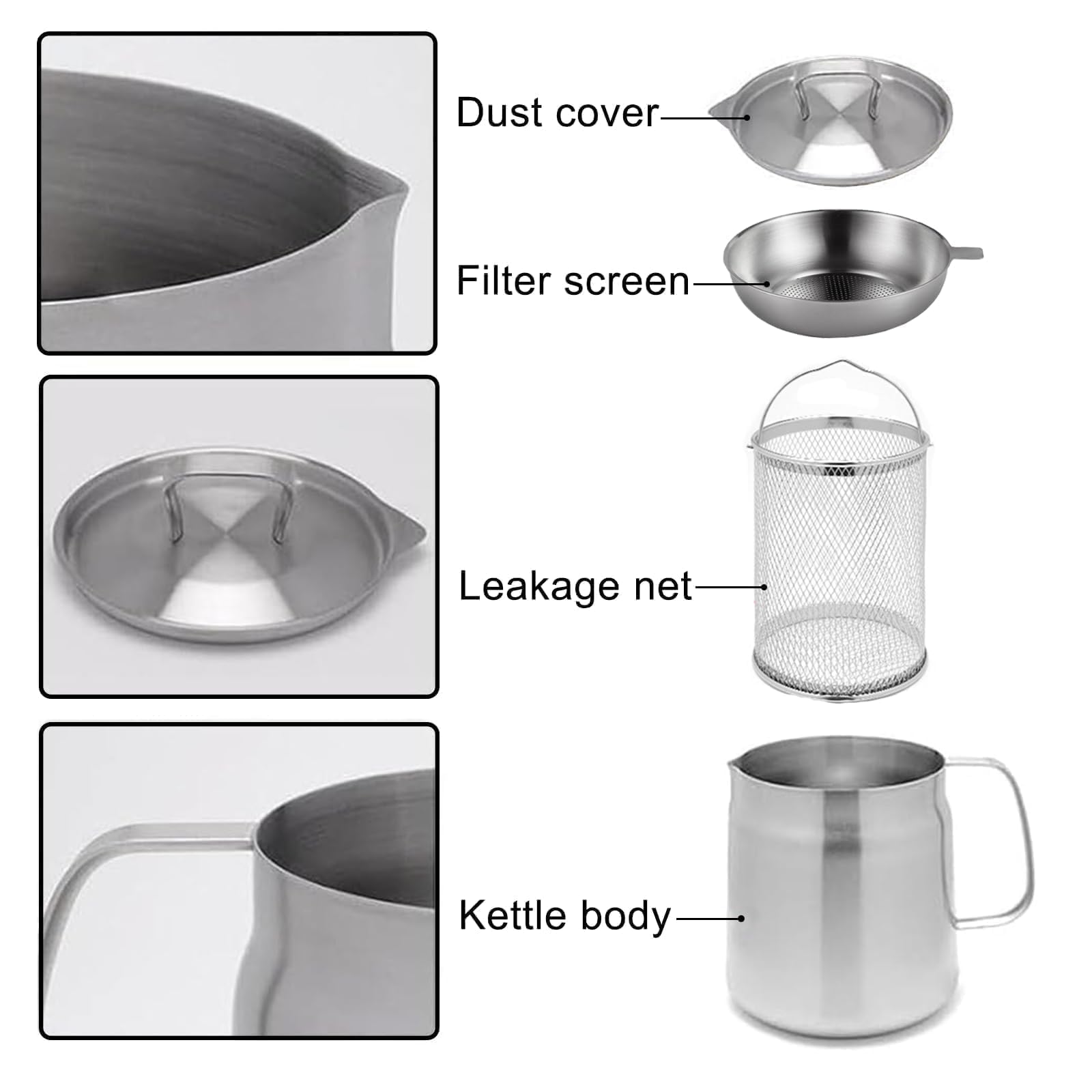 Récipient à Filtrer Huile Inox 304, 2L Grand Volume Polyvalent, Filtre à Huile de Cuisine Avec Couvercle Anti-poussière, avec Panier à Frire, Brosse à Cuisinière, Filtre et Gants
