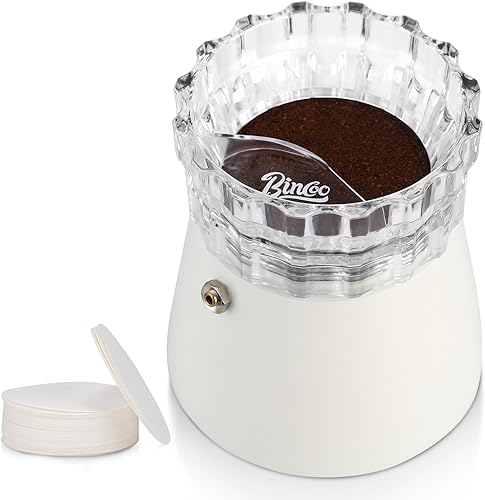 Bincoo Moka - Dispensador de ollas con 100 piezas de papel de filtro, relleno de polvo giratorio, taza receptora de polvo, embudo, accesorios para