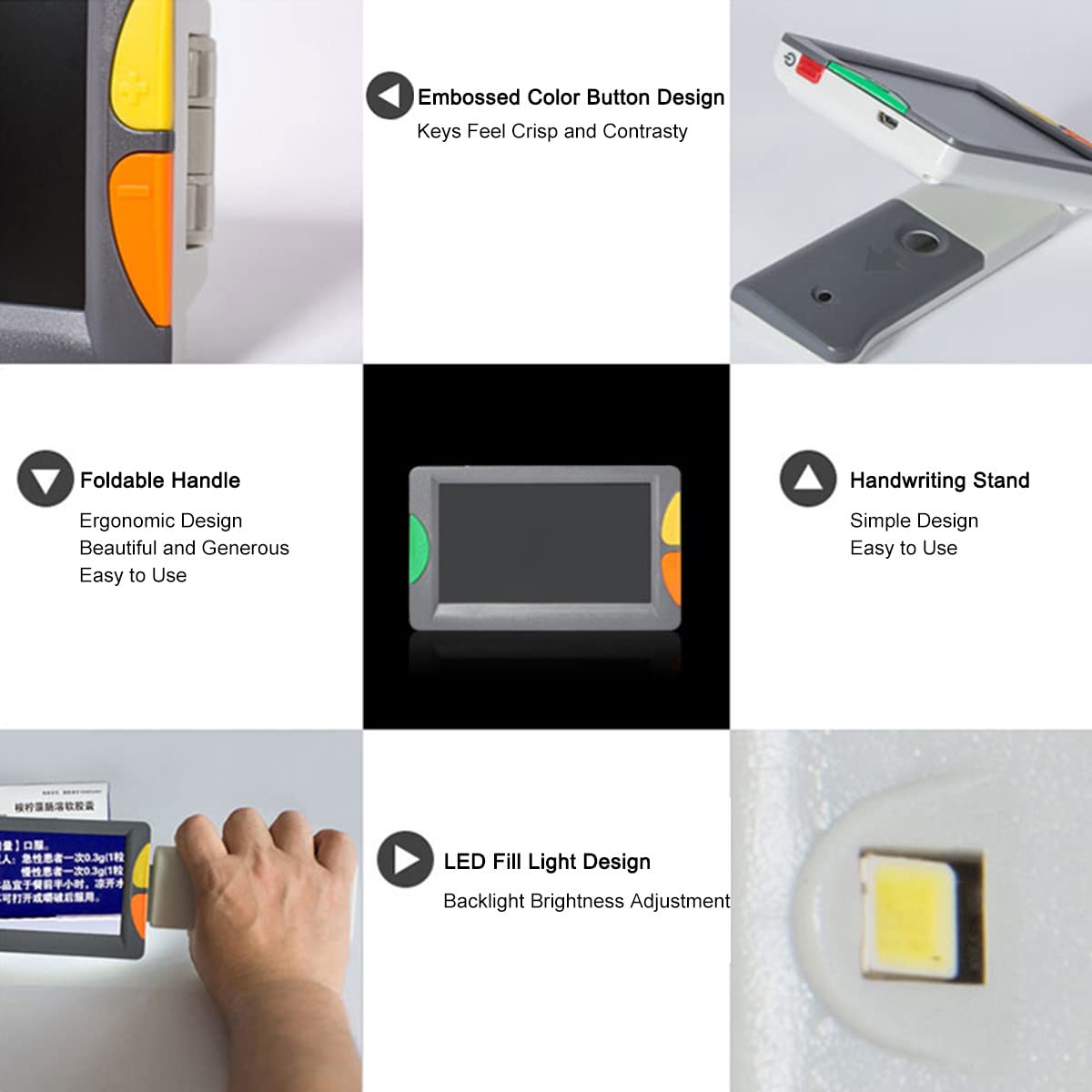 Lupa portátil Digital, Ayuda electrónica portátil de 4,3 Pulgadas con Mango Plegable, Enfoque automático, Aumento de 2X-32X, 26 Modos de Color