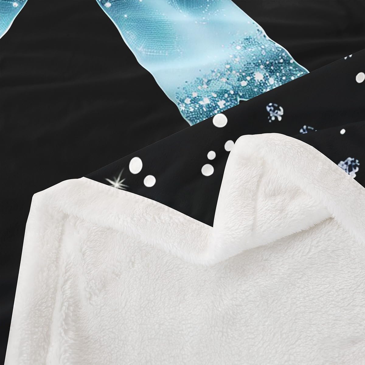 Homewish Niebieska muszka koc sherpa, kawaii, kokarda, puszysty, pluszowy koc z nadrukiem gwiazd, koc polarowy, gwiaździste niebo, dekoracja na łóżko, kanapę podwójną, 152 x 203 cm, z dekoracją