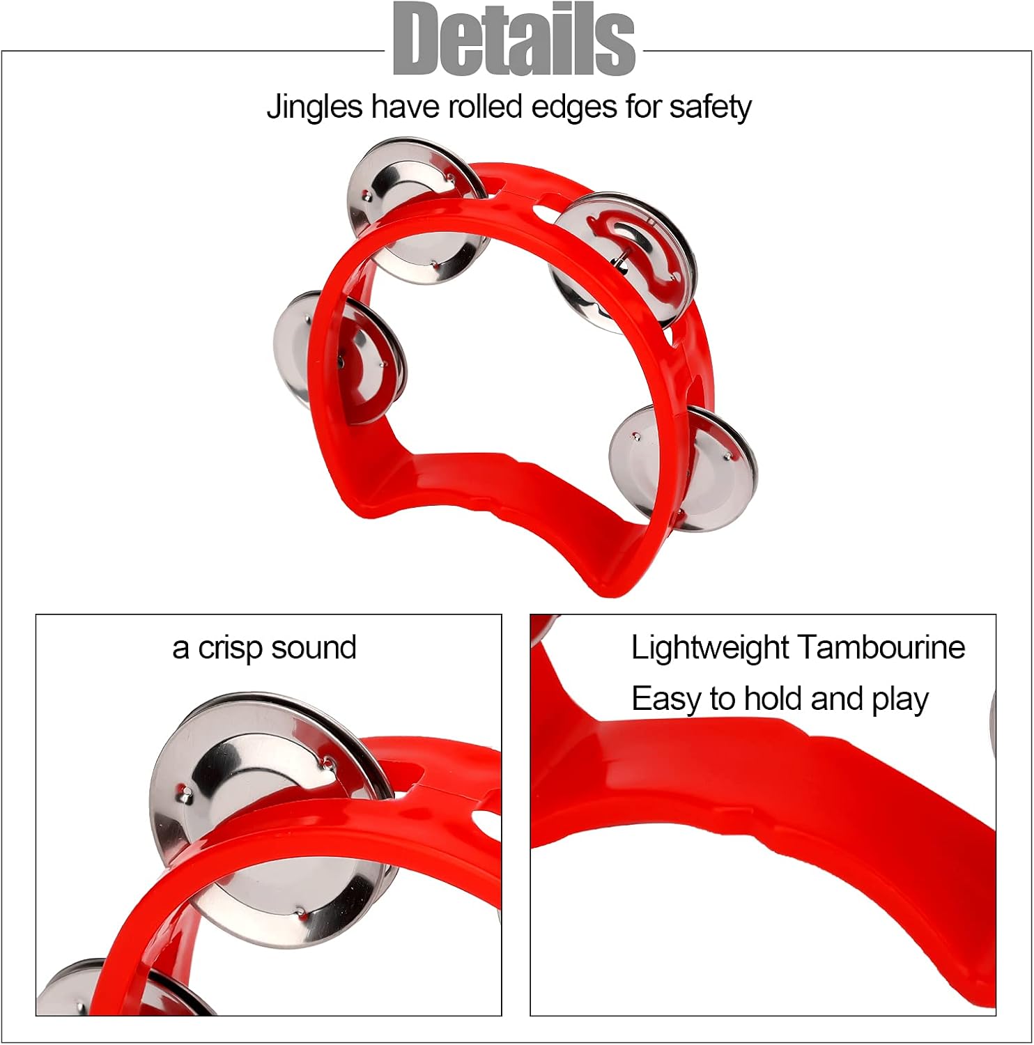 SAVITA 4 Pcs Percussion Tambourine Plastic Mini Half Moon Adults Tambourine Jingle Bell Musical Toys Musical Rhythm Instruments for Boys Girls Kindergarten Party Family Gatherings (Multi-colors) - Image 4