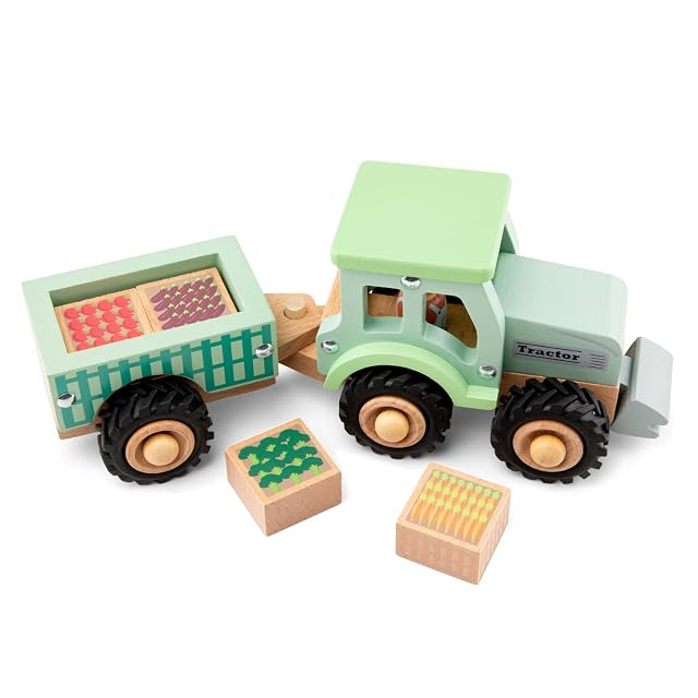 Foto 4 de 5 de Woet® Tractor de Juguete de Madera con Remolque Desmontable para Niños Pequeños