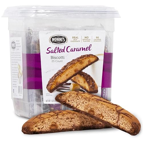 Nonni's Galletas italianas con caramelo salado, galletas de café con caramelo salado envueltas individualmente, con rico chocolate con leche y sal