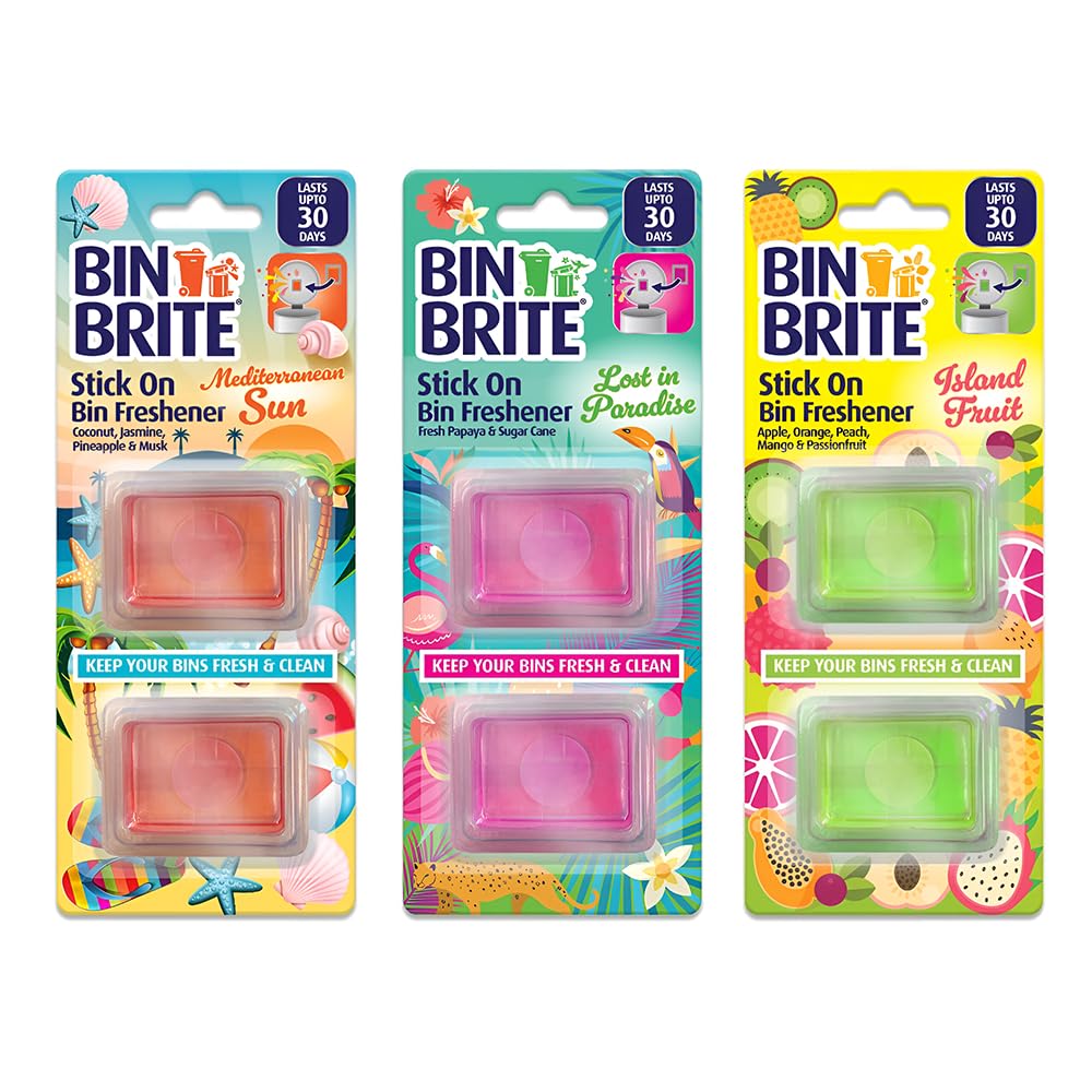 Bin Freshener Stick On, 6 Pack, 2 Each Scents, Odour Eliminator