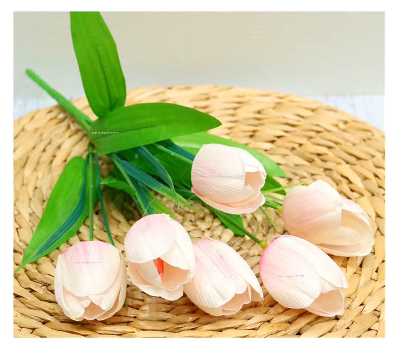 SPHINX Artificial Tulip Flowers Bunches (Approx 33 cms height)-Ideal for Home Decoration, Living Room, Bedroom, Wedding, Party, Table Top, Aesthetic Arrangement (2 Pieces) - White & Pink (Dual Tone)