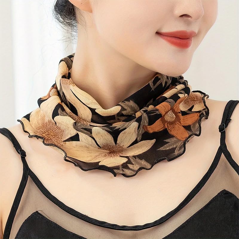 Elegant Floral Print Neck Gaiter for Women - Lightweight Breathable Mesh, Sun-Protective with Decorative Ear Loops4