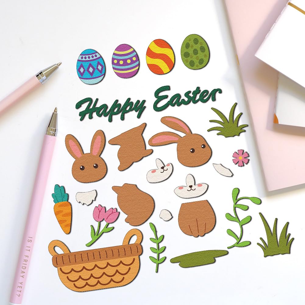 DELORIGIN Easter Elements Dies Cuts Easter Words Rabbit Carbon Steel Cutting Dies Card Making Stencils Template for DIY Embossing Scrapbooking Craft Paper Greeting Card Gift Album Paper Easter Decor - Image 4