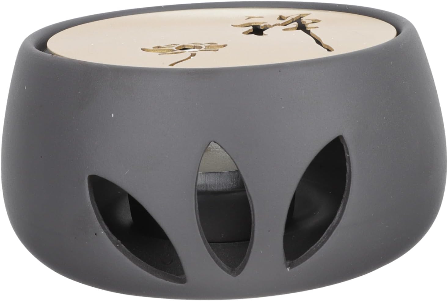 Ceramic Teapot Warmer Base with Candle Holder Japanese Teapot Heater Heat-Resistant Tea Warmer for Home Use Handcrafted Dark Jade Flower Design with Copper Zen Mat