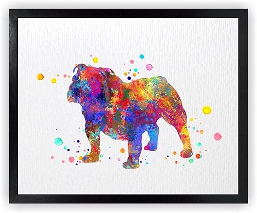 Dignovel Studios Impresión artística de acuarela de bulldog inglés sin marco de 11 x 14 pulgadas, animales domésticos, perro, mascota, amigo leal,