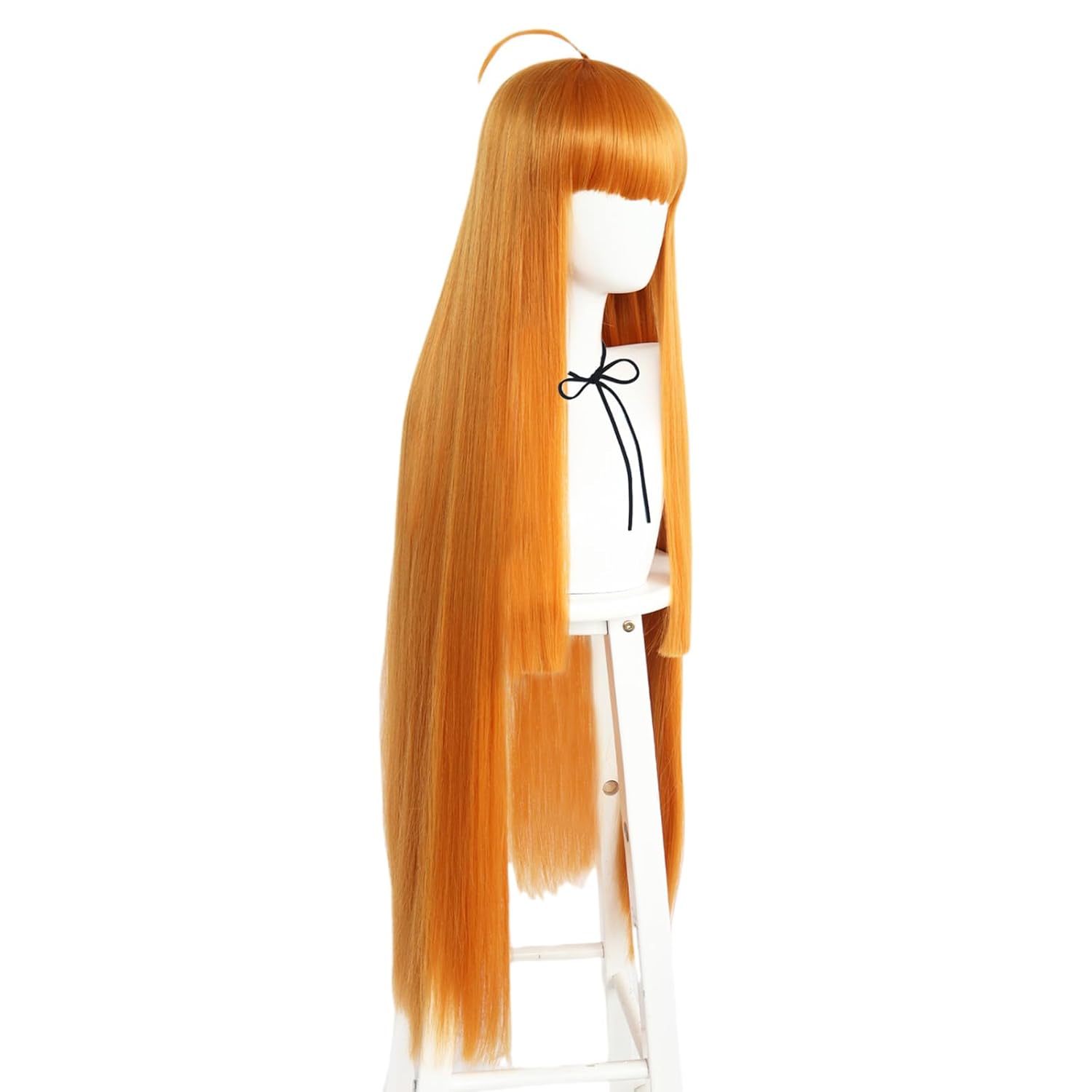 ANOGOL Hair Cap+1 Pair of Glasses 108 cm Long Orange Wig for Women Long Straight Orange Wig with Bangs for Anime Cosplay Striaght Ginger Hair Wigs for Halloween Party Game Character Anime Event - Image 4