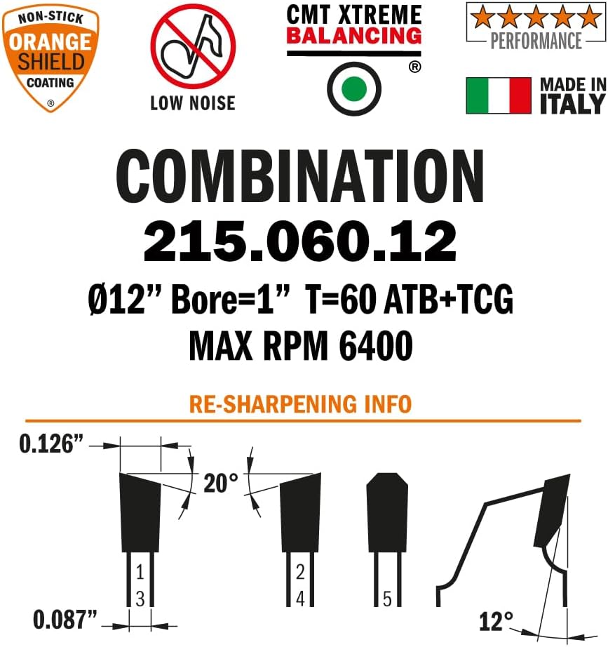 CMT 215.060.12 12-Inch Diameter 60 Teeth 1-Inch Bore Industrial Combination Saw Blade