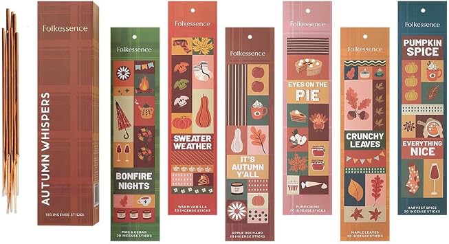 Folkulture Incense Stick | Set of 6 120 Fall Incense Sticks with 45 Mins Burn Time | Organic Fall Scents for Home | Pumpkin Spice Insence-Sticks for Fall Essentials, Non Toxic Vanilla Iscents
