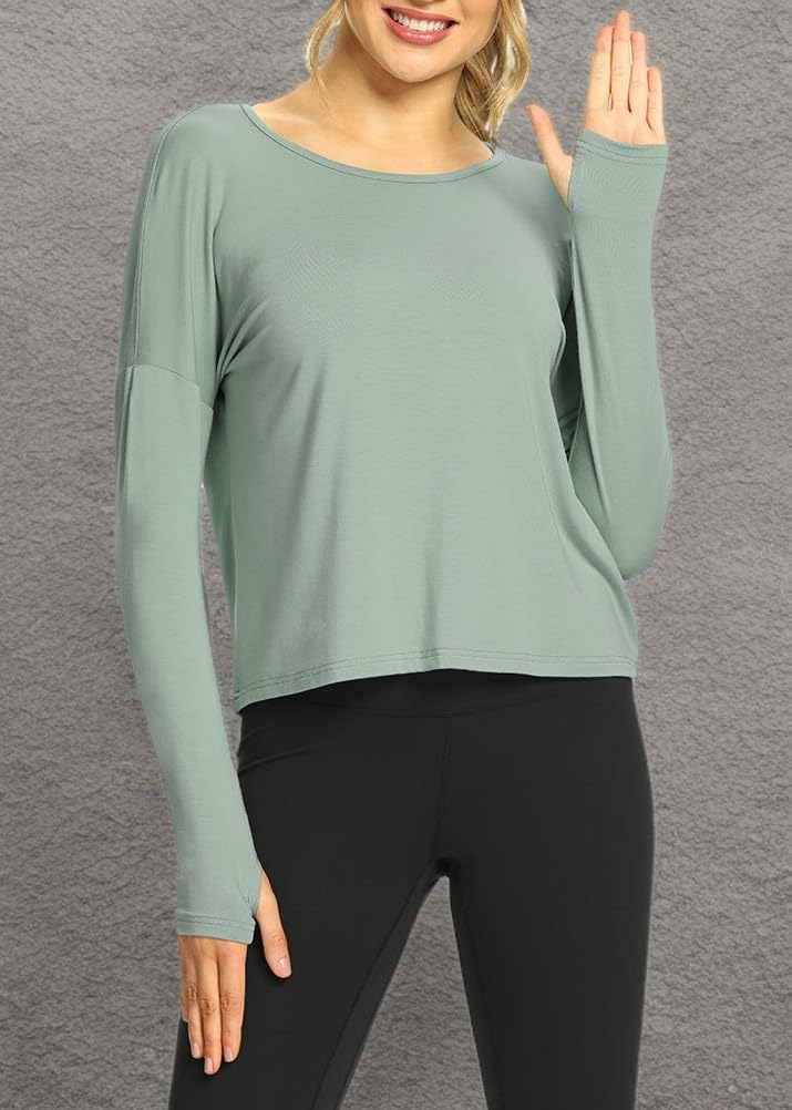 Mippo Womens Open Back Long Sleeve Workout Tops Athletic Gym Shirts with Thumb Hole - Image 5