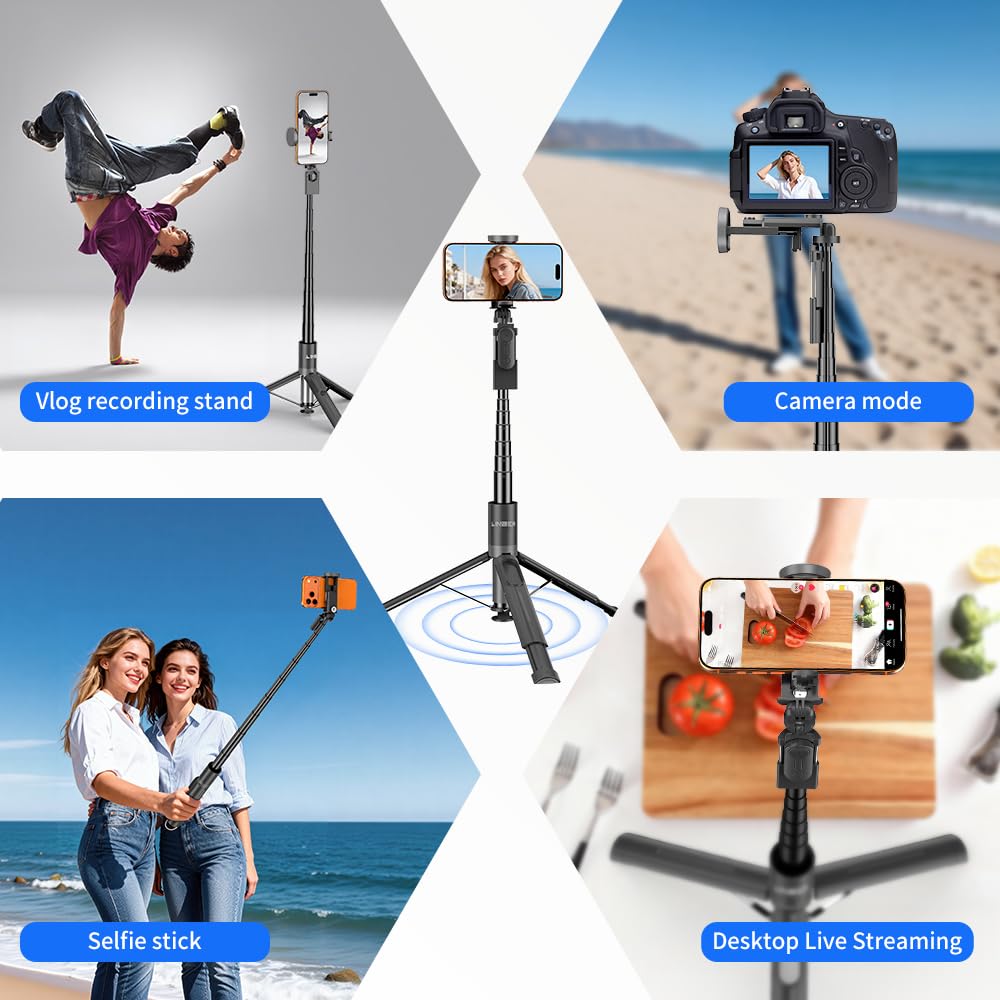 Statyw Selfie Auto Open 160 cm do telefonu komórkowego | Automatyczne otwieranie, wysuwany kij do selfie, kontroler zoom, kompaktowy i składany do podróży, Vlogów i filmów
