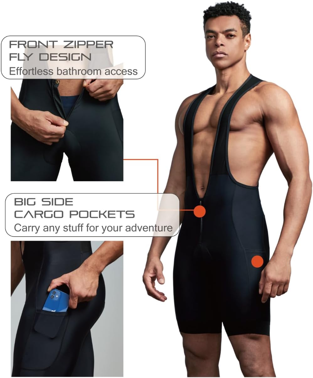 Men’s Pee Zip Fly Cycling Bibs Shorts Padded, Bike Biking bib Shorts Bicycle Shorts UPF50+