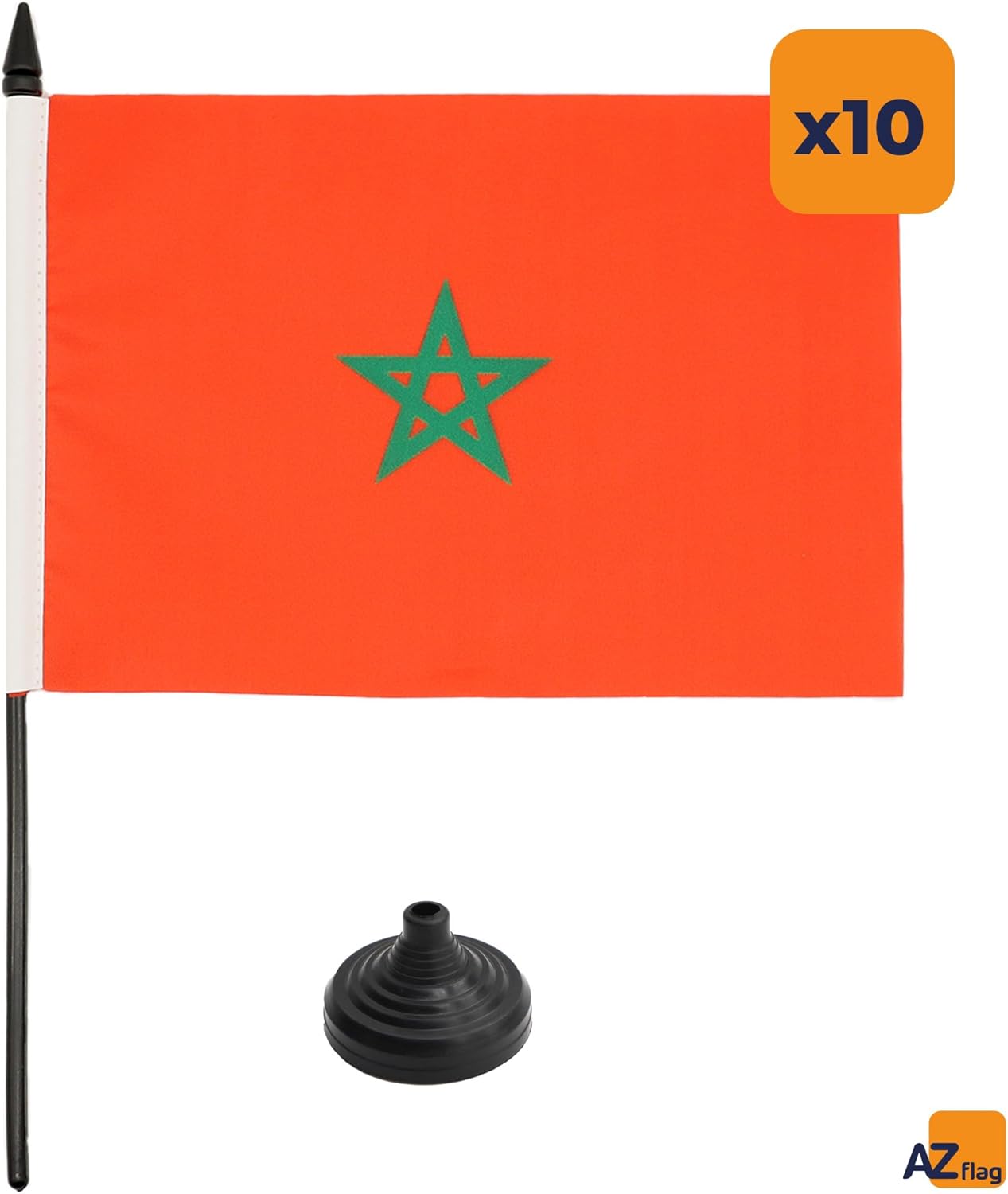 AZ FLAG Set of 10 Moroccan Table Flags 21 x 14 cm - 10 Small Moroccan Office Flags 100% Polyester with 25 cm Pole and Black Plastic Base