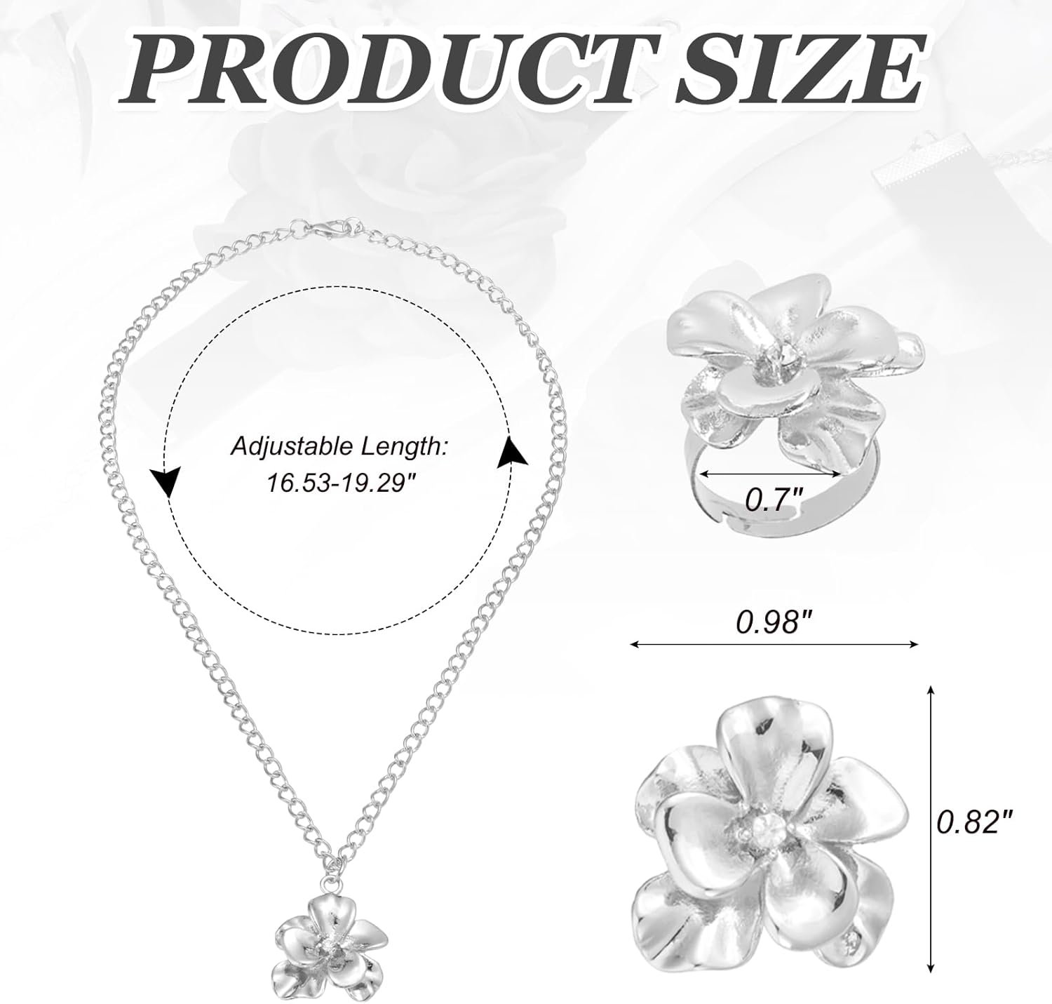 PATIKIL Flower Jewelry Sets, Flower Earrings Necklace Ring for Women,Earrings Floral Ring Necklace Accessories Charms Prom Party Bridal Gifts - Image 2