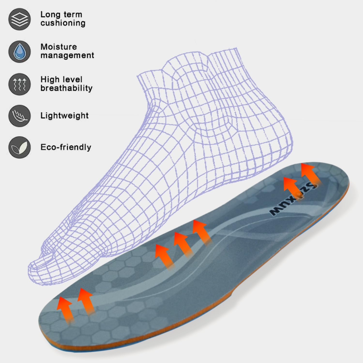 Szdxuw Solette in Memory Foam Uomo Donna, Inserti per Scarpe Regolabile alla Misura Comfort Assorbimento Traspirante degli urti Imbottitura per il Supporto del Piede Suole Interne, Donna Grigio