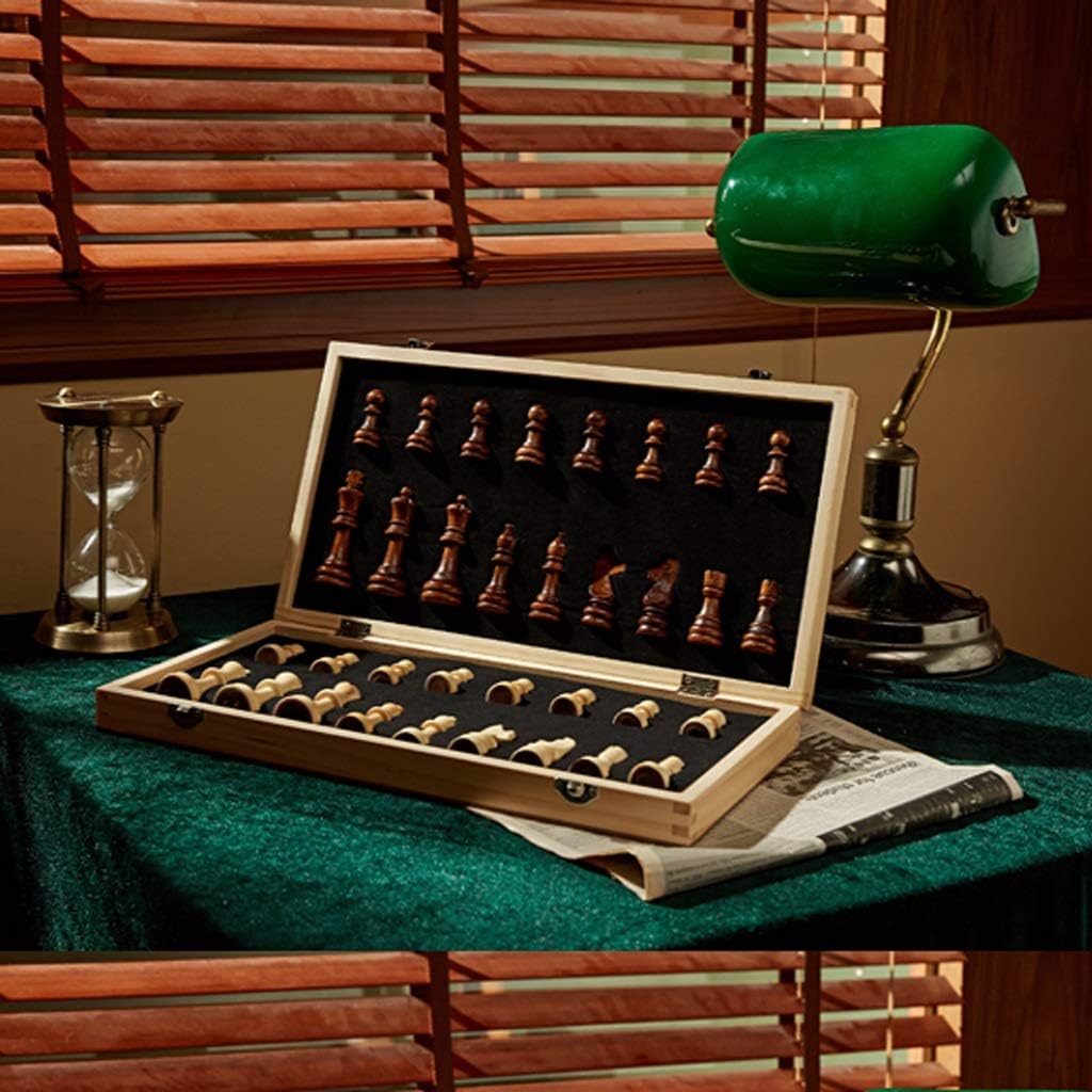 Foldable Chess Set Wooden Travel Chess with Chess Pieces Internal Slots for Easy Carrying Luxury Educational Toy Gifts Chess Gifts, Large
